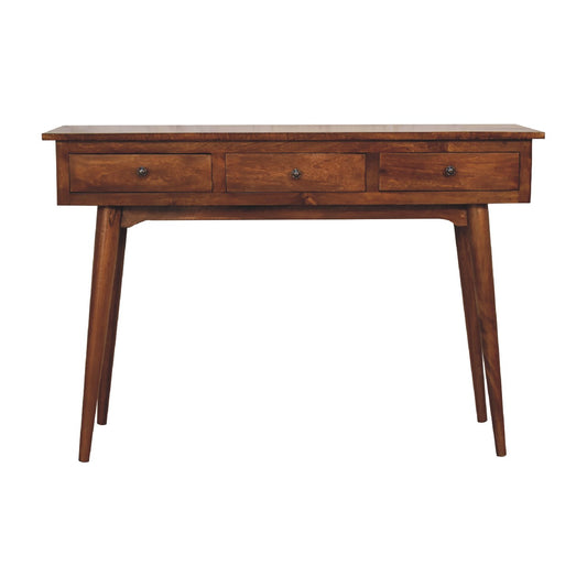 Chestnut Console Table - Large 3 Drawer by Maple Manor in chestnut solid wood, three drawers with round knobs