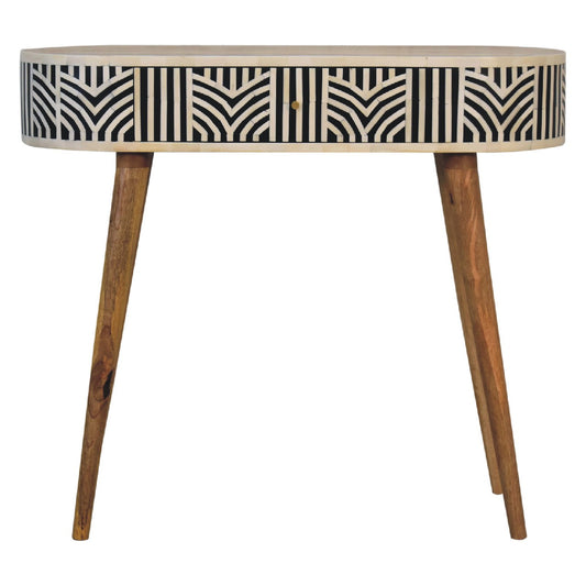 Console Table - Edessa Bone Inlay by Maple Manor with black-and-white bone inlay top and solid wood legs