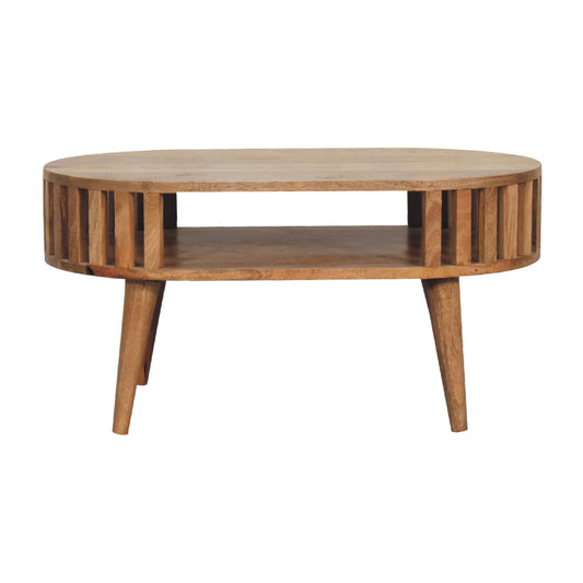 Coffee Table Ariella by Maple Manor coffee table in solid wood with round top and slatted sides