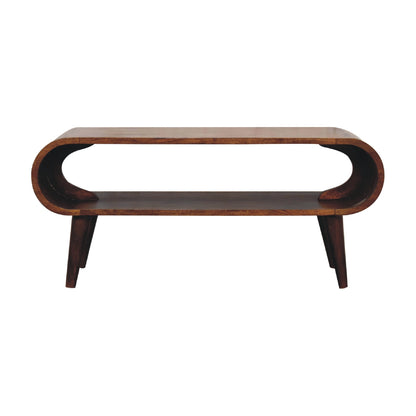 Coffee Table Amaya Nordic Style by Maple Manor solid wood coffee table with rounded oval cutout.