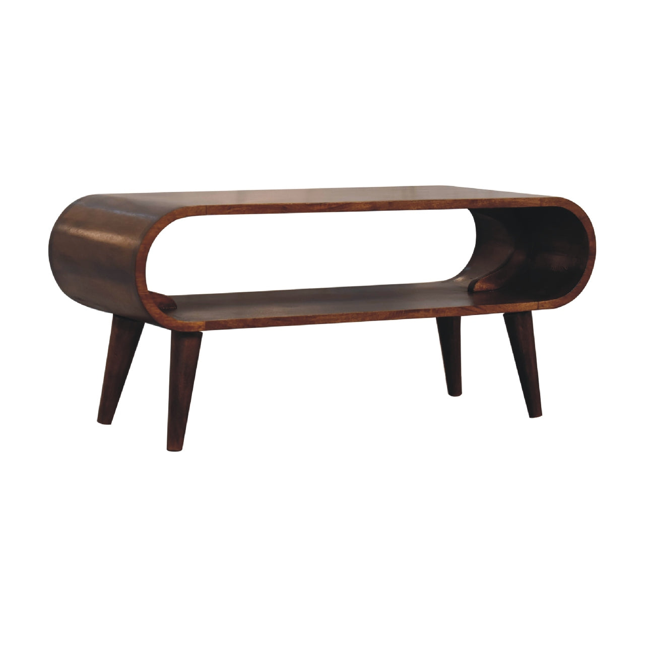 Coffee Table Amaya Nordic Style by Maple Manor, solid wood coffee table with curved barrel-like base