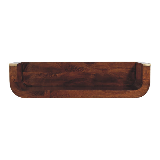 Chestnut Floating Console Indira by Maple Manor, solid wood wall mounted console in rich mango grain