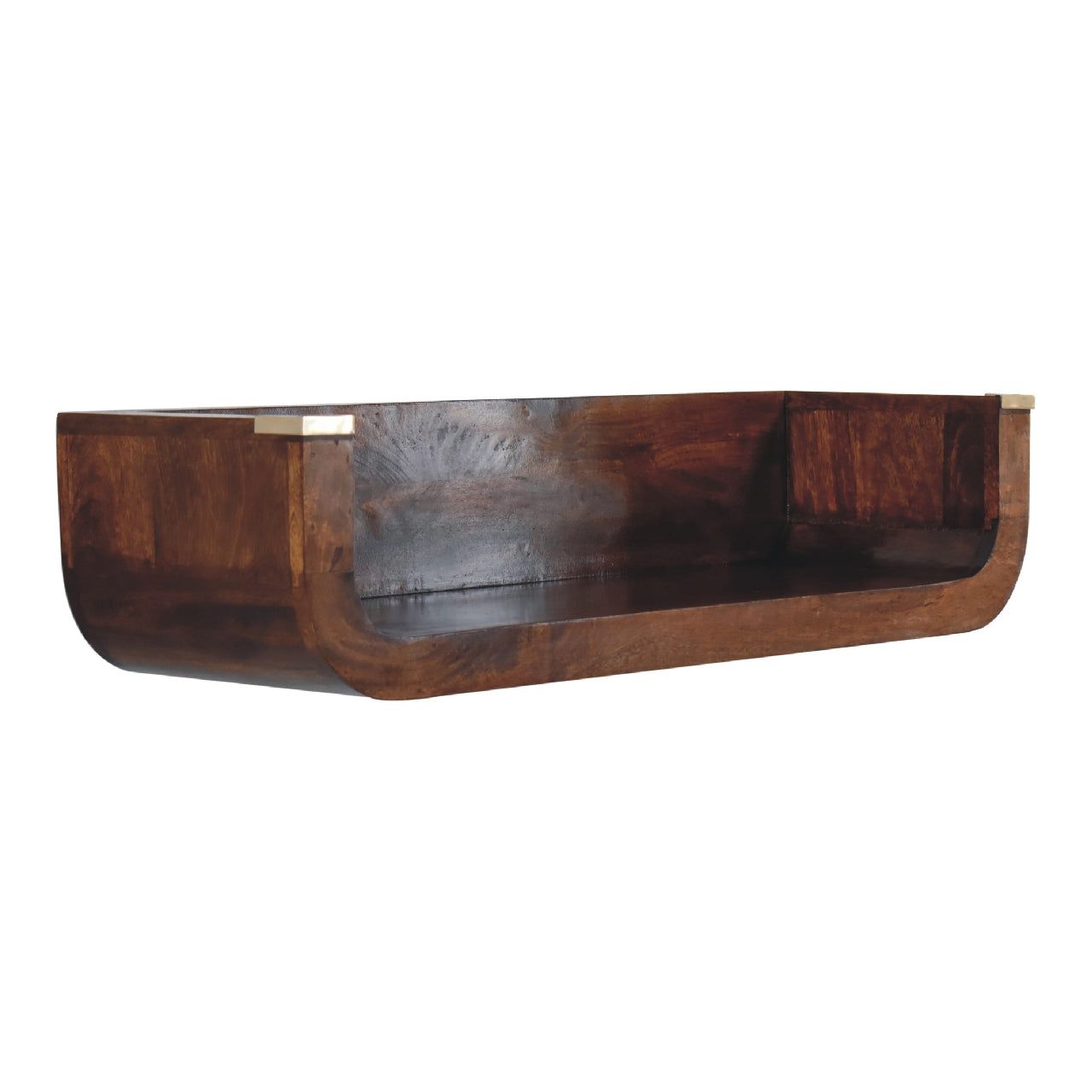 Chestnut Floating Console Indira by Maple Manor wall mounted console table in chestnut solid wood, smooth finish.