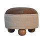 Footstool Cream Boucle Buffalo by Maple Manor stool in cream boucle with solid wood legs and brown top