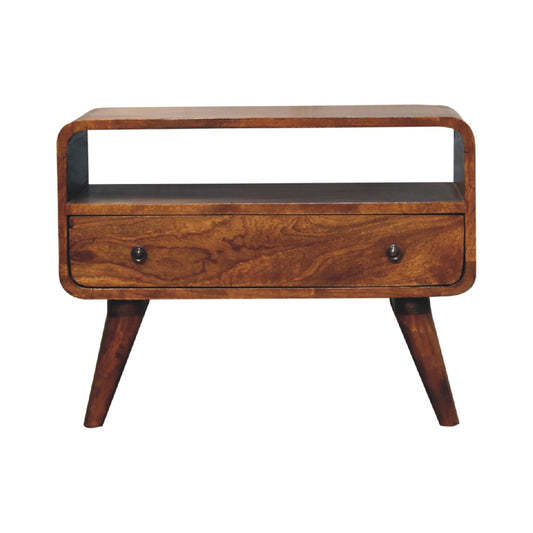 Media Unit - Mini Chestnut Curved by Maple Manor solid wood media unit in chestnut brown with curved drawer front