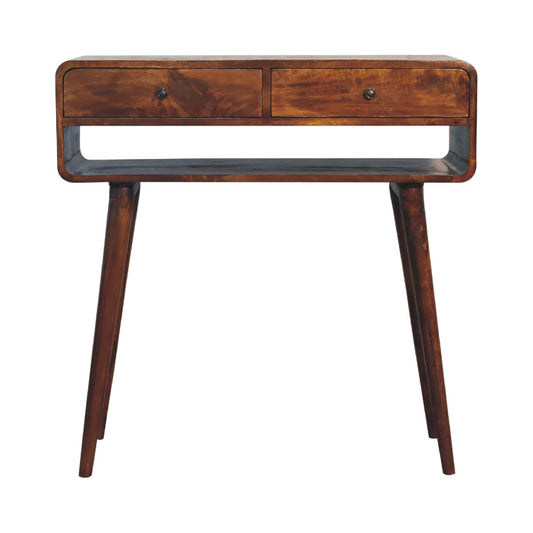 Chestnut Console Table Sonata by Maple Manor console table in solid wood with two drawers and dark bronze pulls