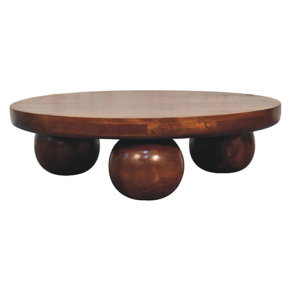 Chestnut Ball Table Central by Maple Manor coffee table in chestnut solid wood with rounded pedestal base