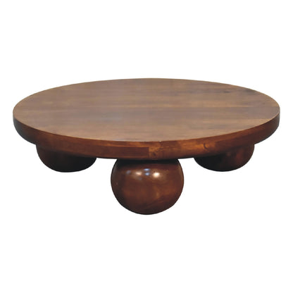 Chestnut Ball Table Central Maple Manor living room coffee table in solid wood with round top and ball base