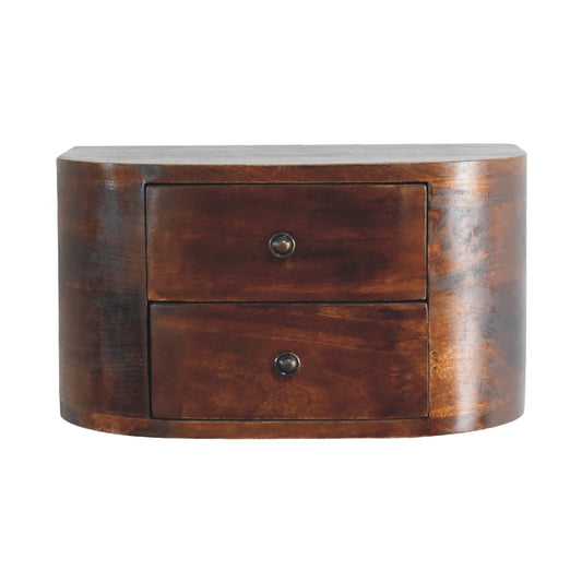 Floating Bedside Lunar 2 Drawer by Maple Manor solid wood nightstand with two drawers, wall-mounted in warm brown