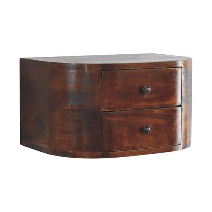Floating Bedside Lunar 2 Drawer Maple Manor wall mounted solid wood bedside table in warm brown with two drawers