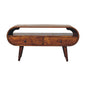 Chestnut TV Stand Circular by Maple Manor, solid wood media unit with two drawers and arched legs