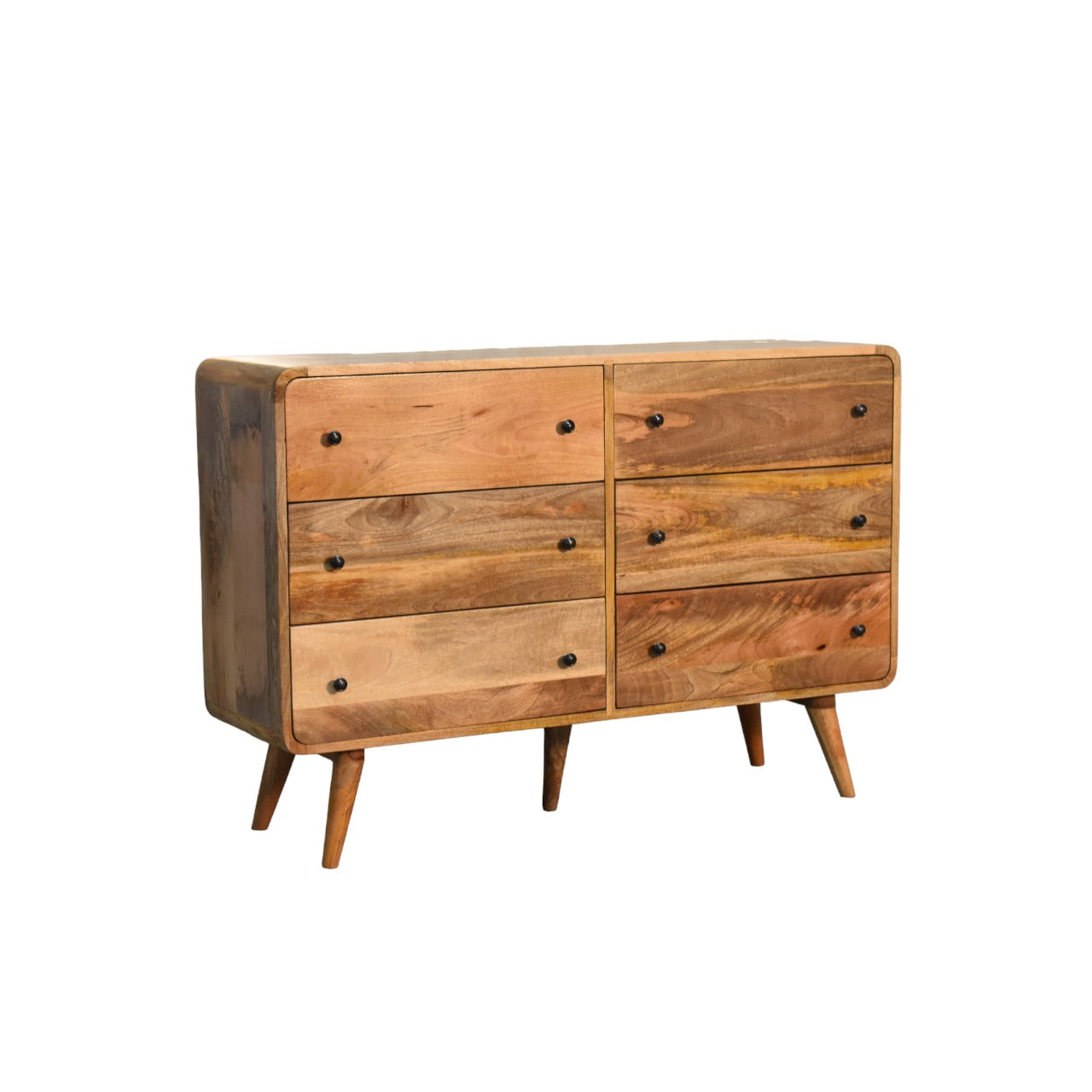 Chest of Drawers Oak-ish - Large Curved Maple Manor solid wood chest of drawers with curved frame and 6 drawers