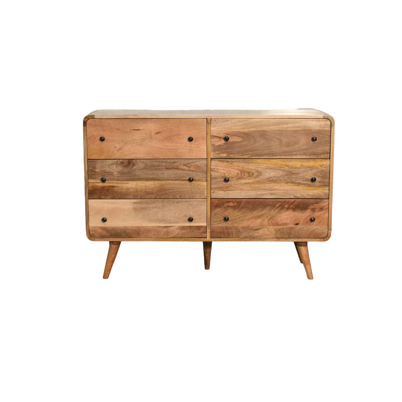 Chest of Drawers Oak-ish - Large Curved by Maple Manor, solid wood drawer cabinet with curved front and black knobs
