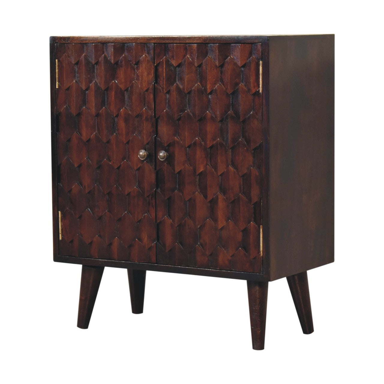 Walnut Cabinet - Mini Pineapple Carved Light by Maple Manor, mini carved wood storage cabinet with two doors