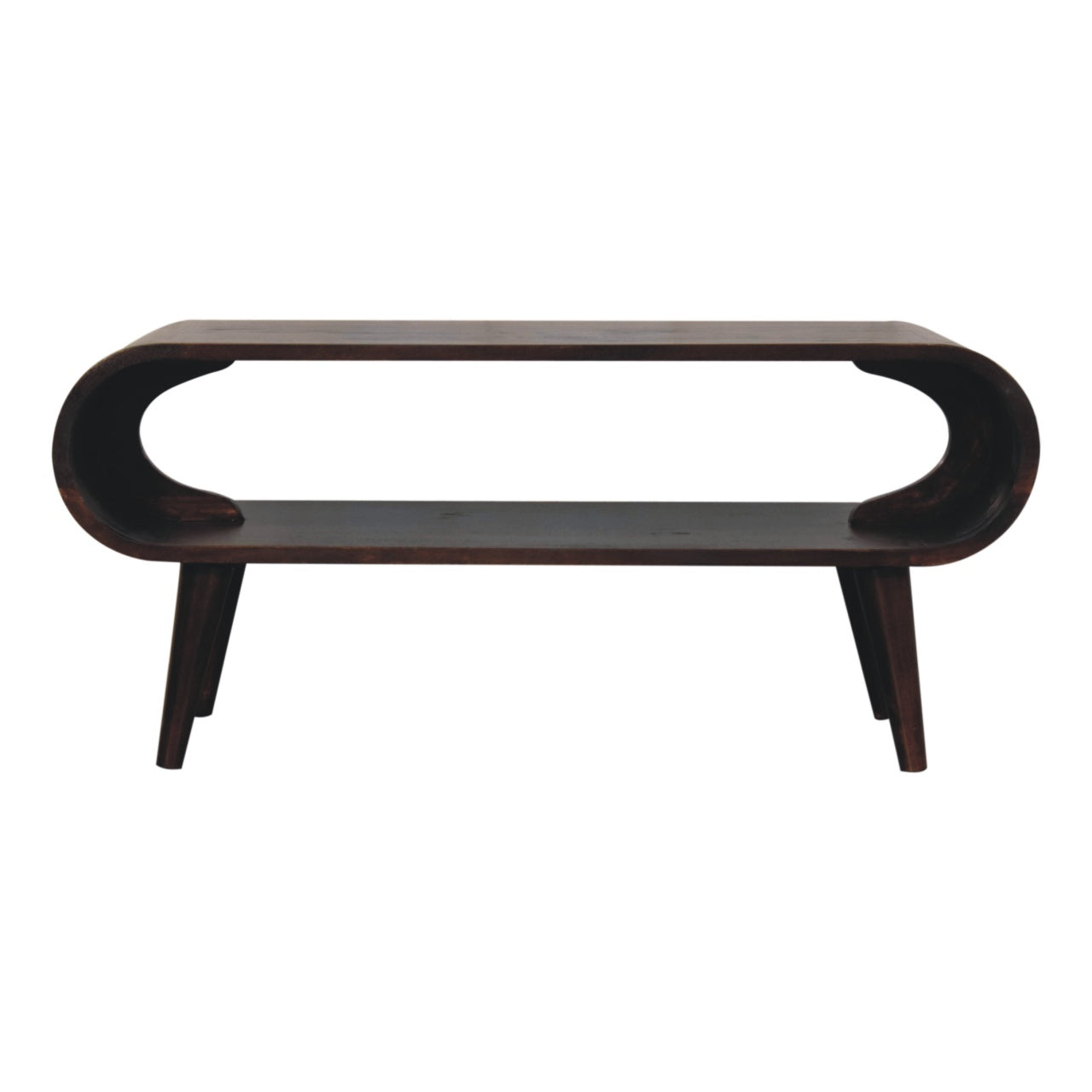 Walnut Coffee Table - Amaya Light by Maple Manor, solid wood coffee table in walnut with rounded cutout base.