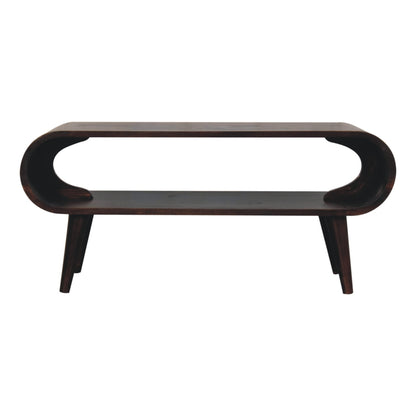 Walnut Coffee Table - Amaya Light by Maple Manor, solid wood coffee table in walnut with rounded cutout base.
