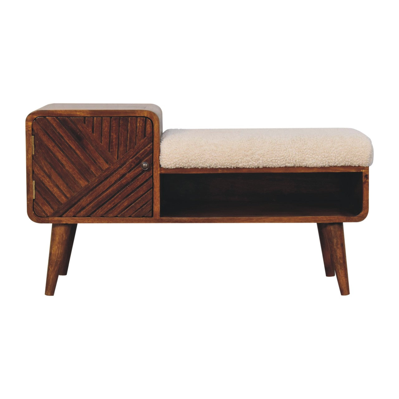Chestnut Shoe Bench - Boucle Carved