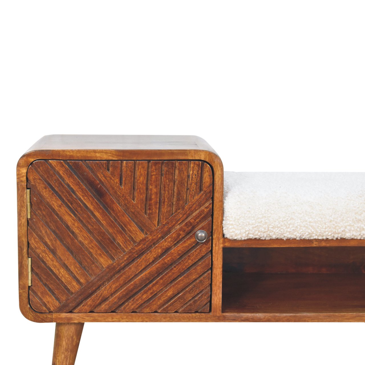 Chestnut Shoe Bench - Boucle Carved