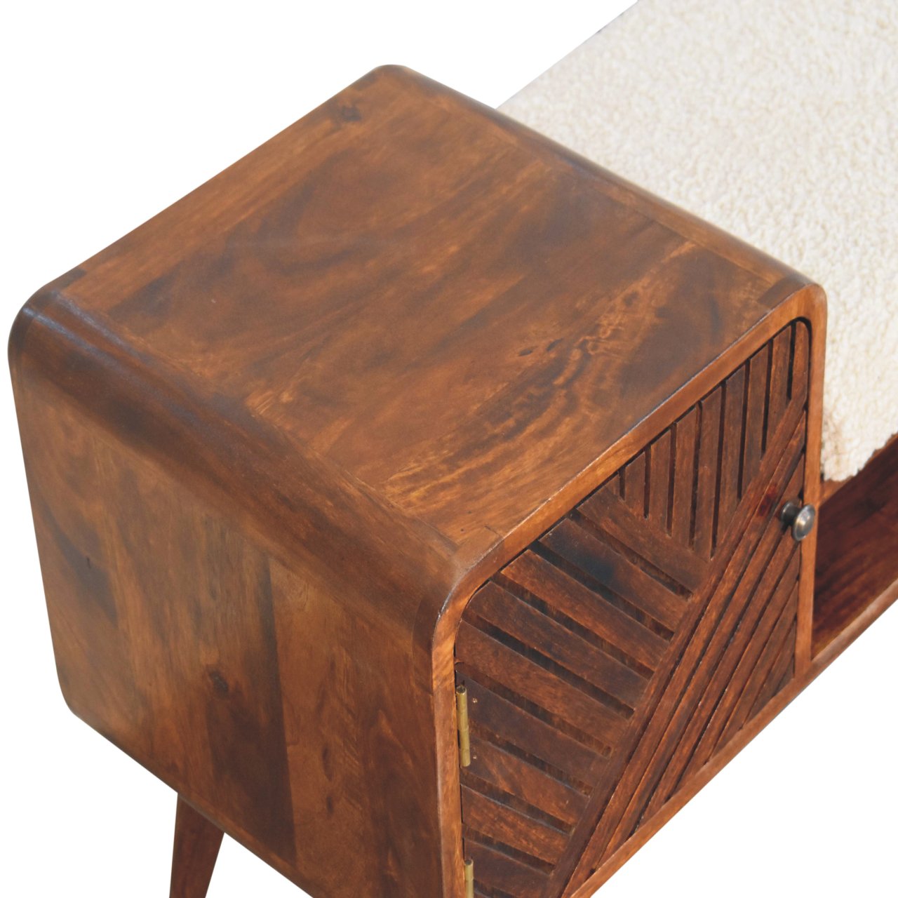 Chestnut Shoe Bench - Boucle Carved