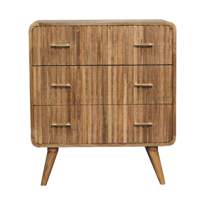 Chest of Drawers - T-bar Ridged by Maple Manor in mango wood with ridged front and brass handles, on tapered legs
