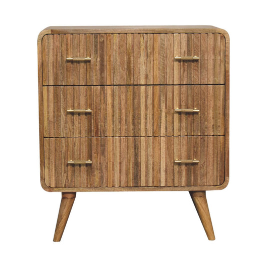 Chest of Drawers - T-bar Ridged by Maple Manor in mango wood with ridged front and brass handles, on tapered legs