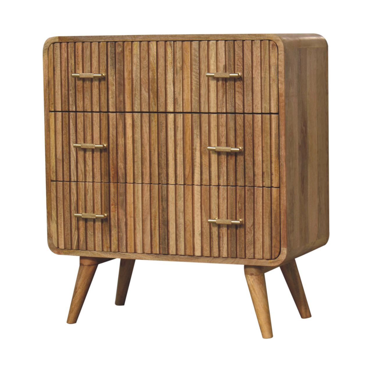 Chest of Drawers - T-bar Ridged by Maple Manor, ridged mango wood drawers with brass T-bar handles