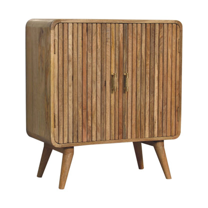 Cabinet T-bar Ridged by Maple Manor in solid wood with ridged doors and brass T-bar handles — storage cabinet
