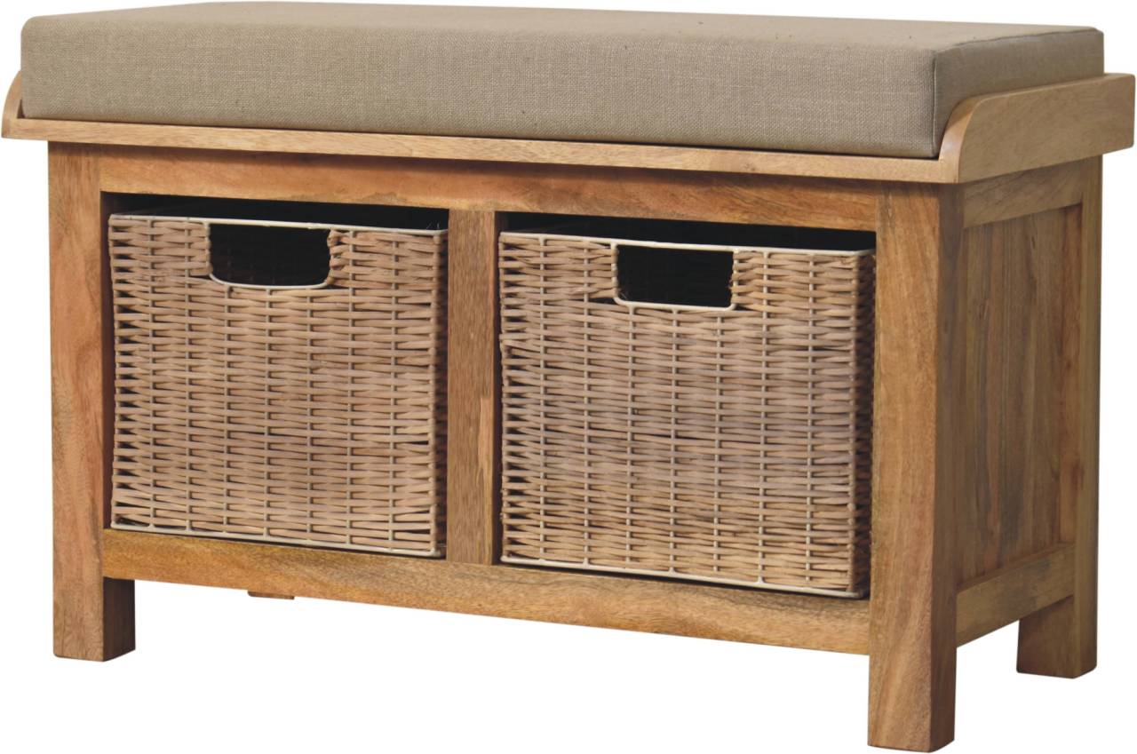 Linen Bench Rattan Basket