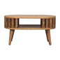 Coffee Table Mini Ariella by Maple Manor round solid wood coffee table with ribbed apron and tapered legs