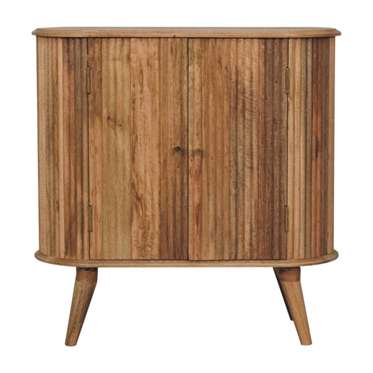 Cabinet Soba Nordic by Maple Manor cabinet in solid wood with carved doors and curved tabletop on tapered legs.