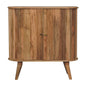 Cabinet Soba Nordic by Maple Manor cabinet in solid wood with carved doors and curved tabletop on tapered legs.