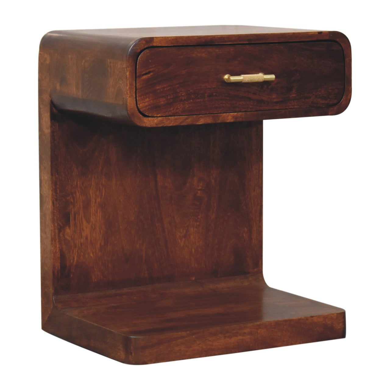 Chestnut Bedside T-Bar Rounded by Maple Manor bedside table in chestnut solid wood with rounded drawer