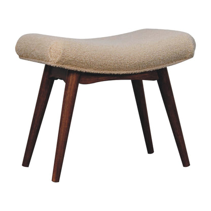 Curved Bench Honey Caramel Boucle Cream by Maple Manor bench with solid wood legs and cream boucle seat