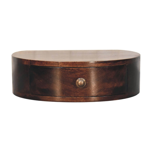 Walnut Wall Mounted Bedside - California Rounded by Maple Manor solid wood wall bedside table with one drawer