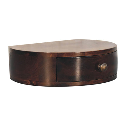 Walnut Wall Mounted Bedside - California Rounded by Maple Manor wall mounted bedside table in dark walnut wood with drawer