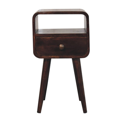 Bedside with Open Slot - Mini California Walnut Curved by Maple Manor, mango wood bedside table with drawer