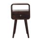 Bedside with Open Slot - Mini California Walnut Curved by Maple Manor, mango wood bedside table with drawer