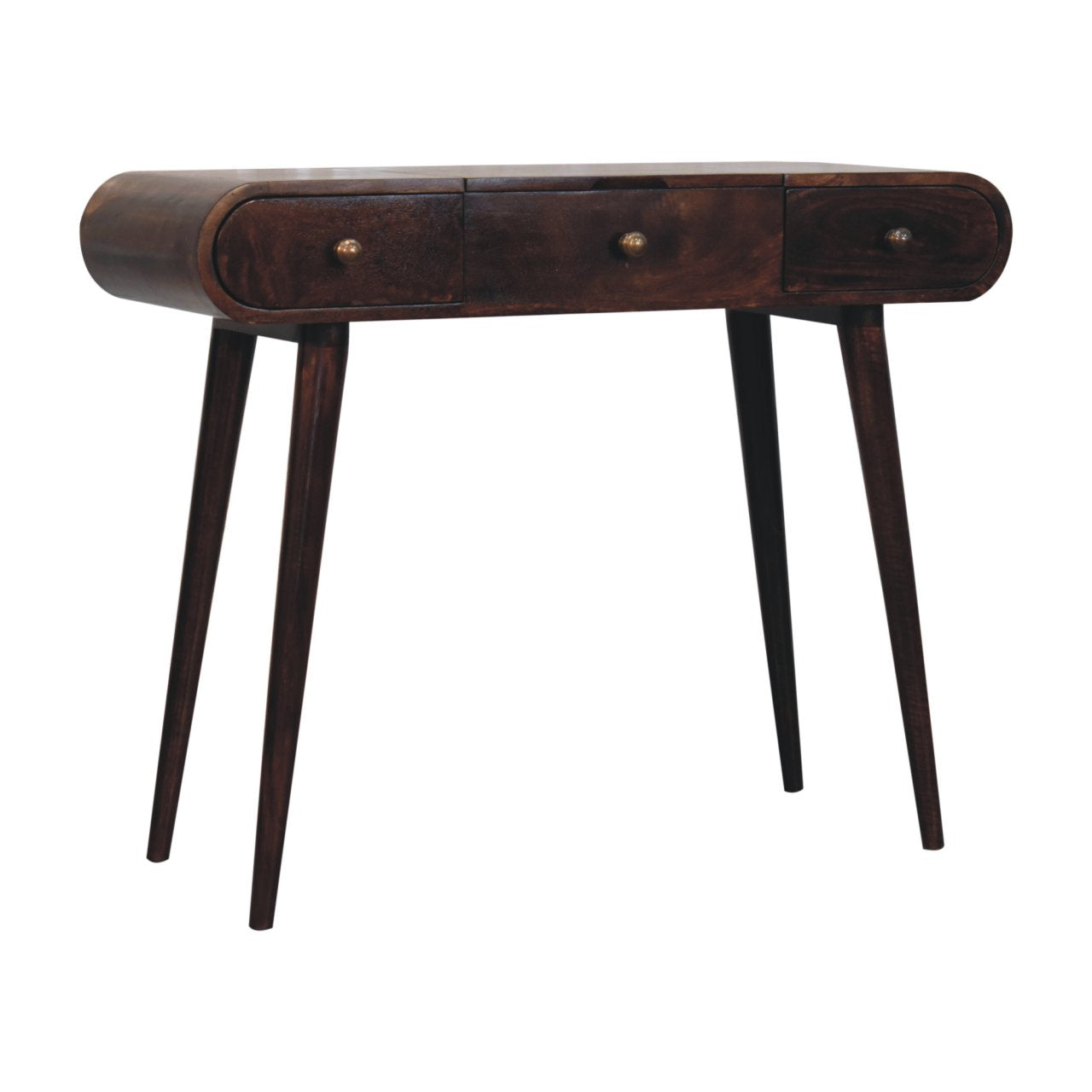 Walnut Dressing Table with Foldable Mirror California by Maple Manor console table in solid wood with three drawers