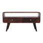 Walnut Media Unit - Curved California by Maple Manor, solid wood media console with two drawers and brass knobs