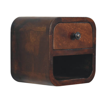Bedside with Open Slot - Extra Mini Curved Chestnut by Maple Manor solid wood bedside table, curved chestnut open slot