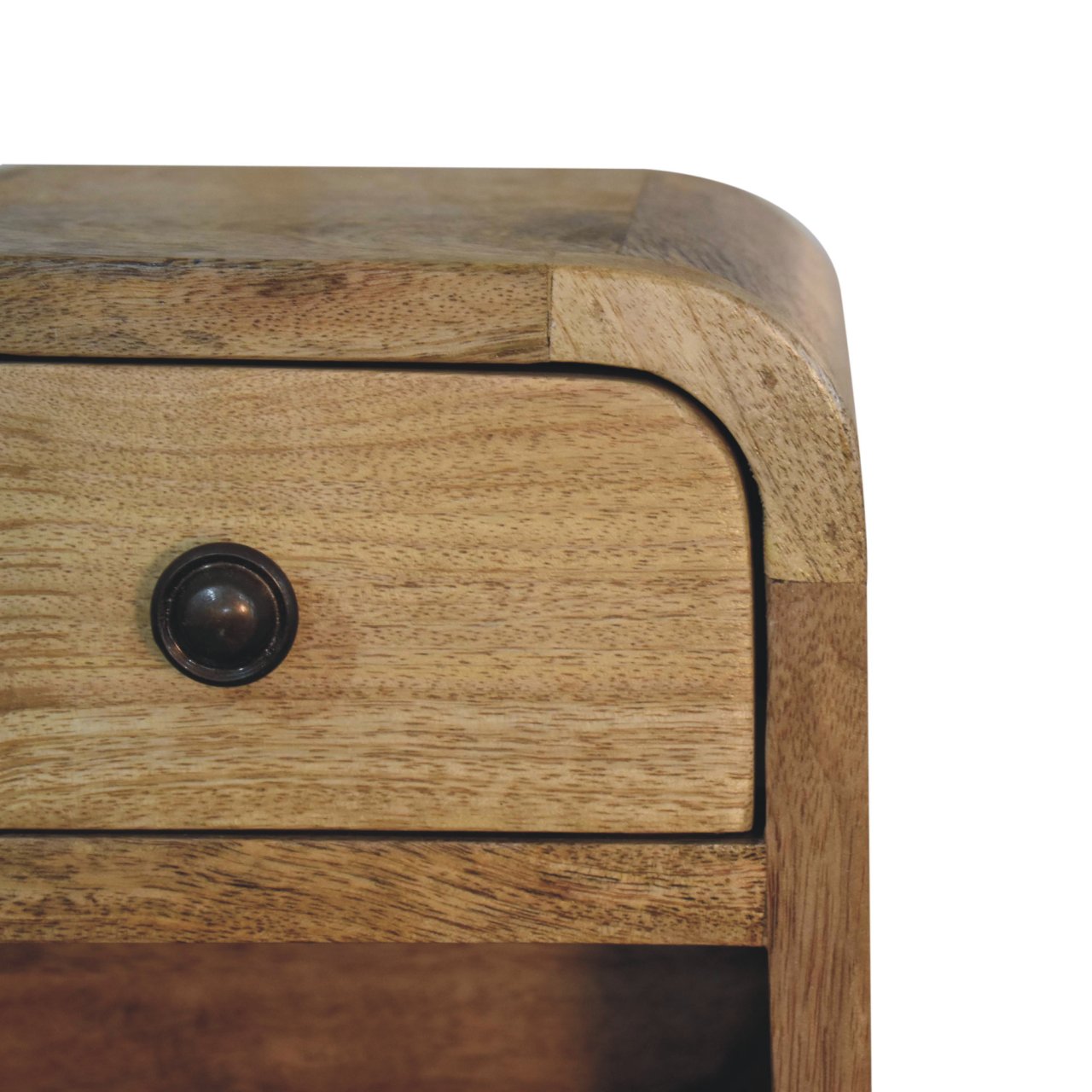 Oak-ish Bedside - Extra Mini Curved with Open Slot