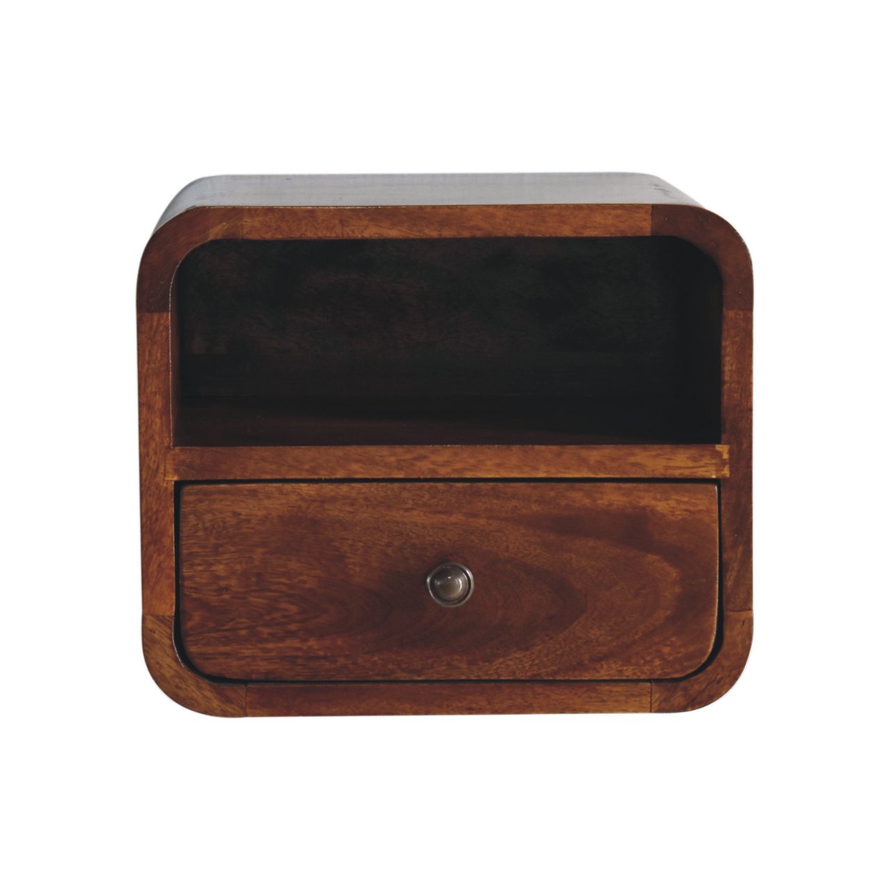 Wall Mounted Bedside - Extra Mini Curved Chestnut by Maple Manor in mango wood wall cabinet with drawer