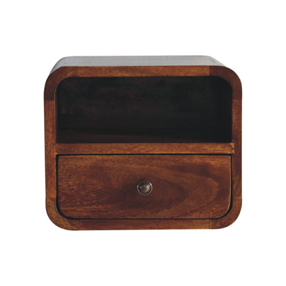 Wall Mounted Bedside - Extra Mini Curved Chestnut by Maple Manor in mango wood wall cabinet with drawer