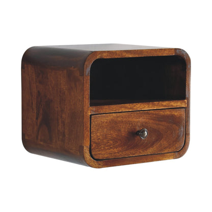 Wall Mounted Bedside - Extra Mini Curved Chestnut