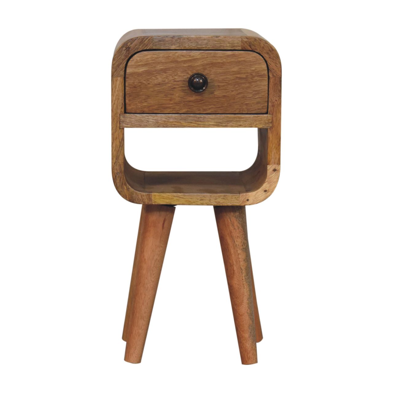 Oak-ish Bedside Extra Mini Curve Lower by Maple Manor solid wood bedside table with drawer, warm wood grain