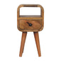Oakish Bedside Extra Mini Curve by Maple Manor bedside table in oakish mango wood with curved top and drawer