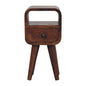 Chestnut Bedside Extra Mini Curve Open Slot by Maple Manor solid wood bedside table in chestnut with drawer.