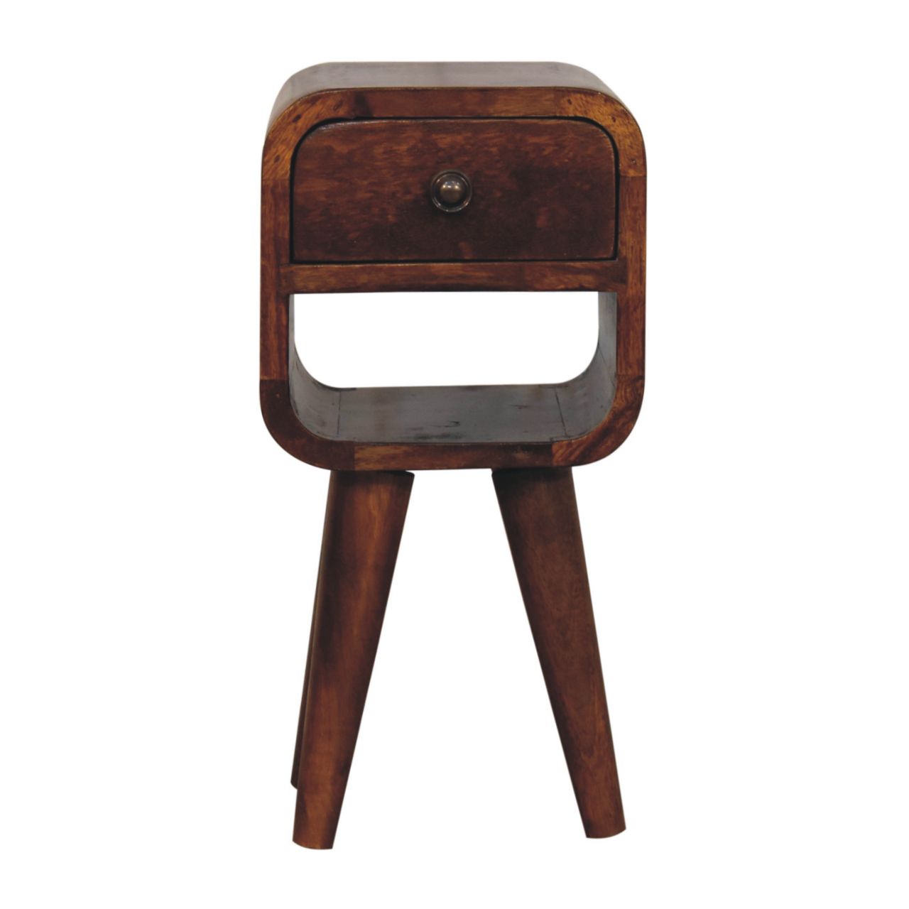 Chestnut Bedside Extra Mini Curve Lower by Maple Manor mango wood bedside table with drawer