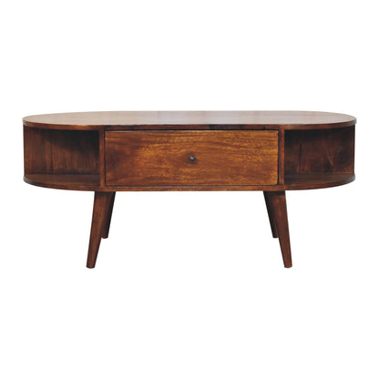Chestnut Coffee Table Oval with 2 Drawers by Maple Manor, mango wood oval coffee table with central drawer
