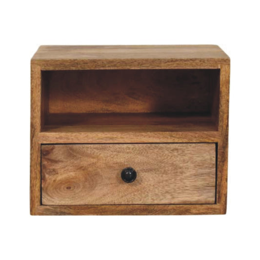 Wall Mounted Bedside Oak-ish Solis 1-Drawer by Maple Manor, solid wood bedside table with 1 drawer.